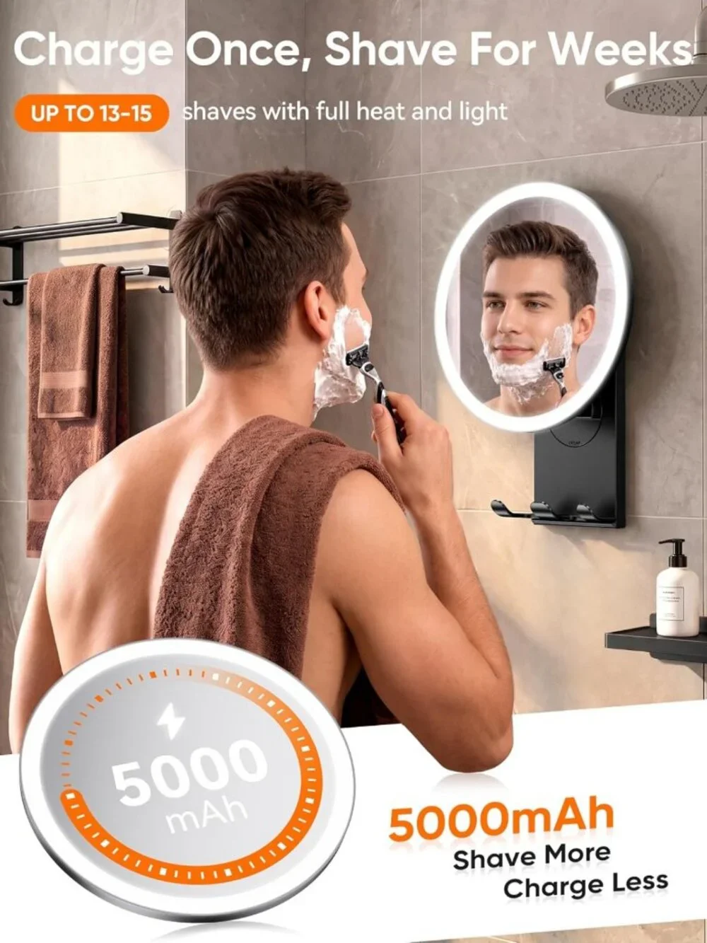 Fogless Heated Shower Mirror for Shaving - Suction Cup Bathroom Accessory